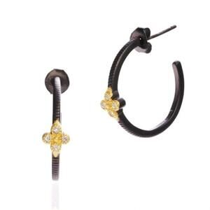 NWT Freida Rothman Clover Black Rhodium Huggie Hoop Earring Hoops